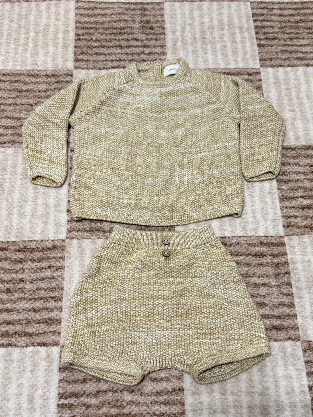 NEW Quincy Mae summer knit set 3-6 months neutral sweater shorts matching beige